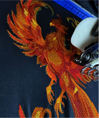 Phoenix firey bird embroidery on jacket Phoenix firey bird embroidery on jacket